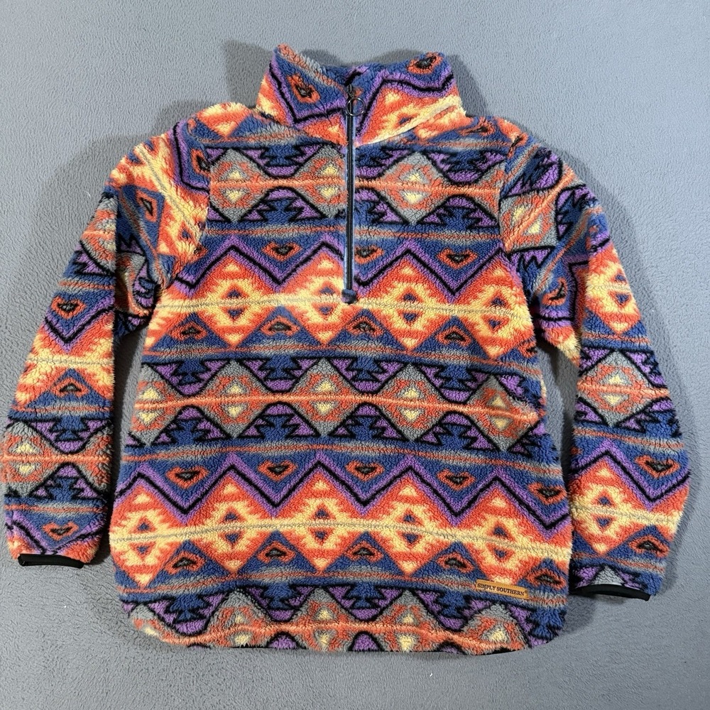 Simply Southern Pullover‎ Womens Large Sherpa Fleece Aztec Southwest Pattern